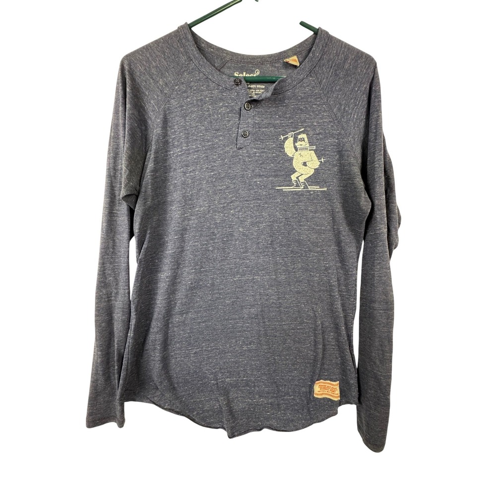 Threadless Henley Shirt Mens M Blue Yeti Trouble Justin White Baseball Tri-Blend